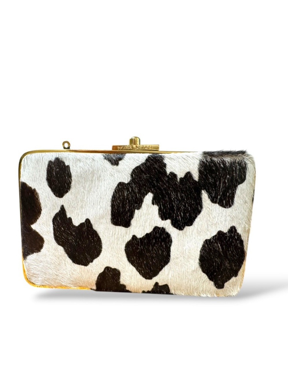 Henri Bendel Rare Cow Print Calf Hair Box Clutch w Branded Chain - Picture 3 of 6